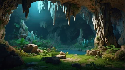Fotobehang waterfall in the cave © chep