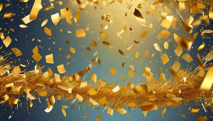 falling shiny golden confetti on background bright festive tinsel of gold color