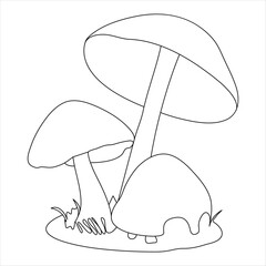 Single line continuous drawing of mushroom and mushroom outline vector art drawing