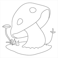 Single line continuous drawing of mushroom and mushroom outline vector art drawing