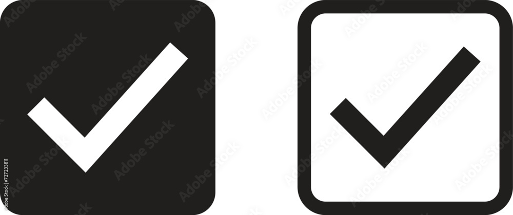 Poster check mark icon set in square isolated on white background . tick icon . accept checkmark icon vecto