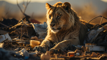 Roaming Majesty: Captivating Closeup of a Powerful Feline Hunter in the Wild, generative AI