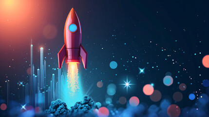 Abstract rocket launch background, digital technology spaceship concept illustration