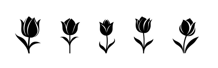 tulip flower silhouette - flat design icon - obrazy, fototapety, plakaty
