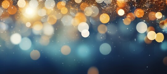 golden abstract glitter bokeh over blue background