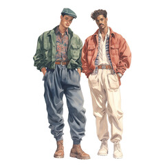 Fototapeta premium RGBT. Couple 90's Style, Vintage Couple Clipart, Valentine Day, Watercolor Clipart, Restro, Men and Women png, Romantic Couple, Boy girl, friends