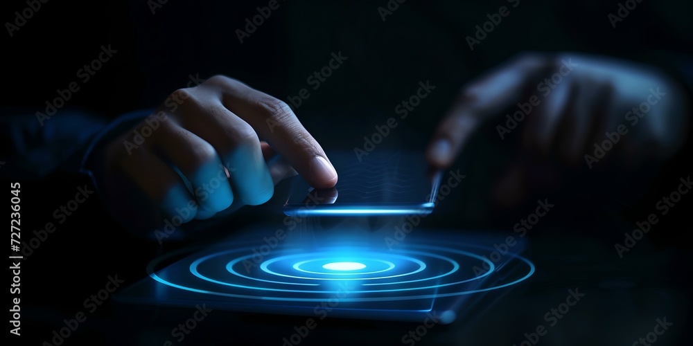 Aufkleber futuristic technology in action, user interacting with advanced interface. part of series on modern 
