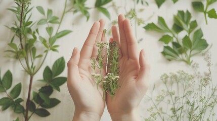 Healing Hands with Plants, background image, generative AI
