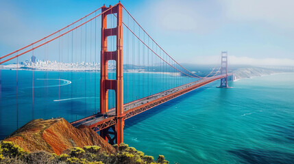 Breathtaking views of the Golden Gate Bridge. Concept of travel, sightseeing, freedom.