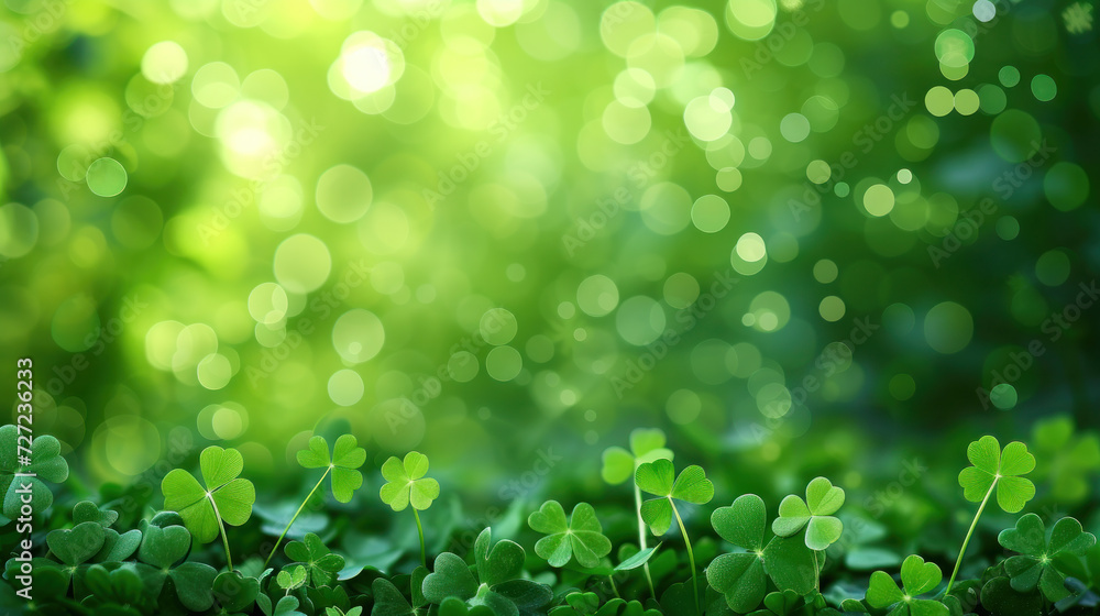 Poster st. patrick's day abstract background,st patrick's day green background clover leaf bokeh lights def