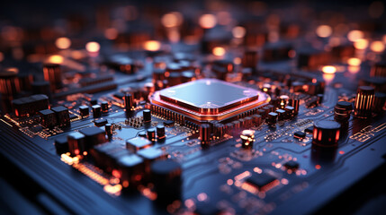 Fototapeta na wymiar Futuristic computing processor with Neon Circuitry Illumination