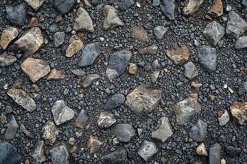 Background and texture of the road surface is made of asphalt and small stones.