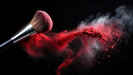 powderbrush on black background with red powder splash