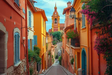 Foto auf Alu-Dibond Charming and vibrant street design and church scenery, a must-see tourist spot in the French Riviera region of France. © ckybe