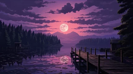 Foto op Canvas graphics forest dock purple sky © paisorn