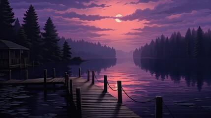 graphics forest dock purple sky