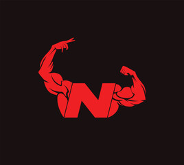 Fitness Gym logo with letter N, bicep flex logo, vector, design, emblem, icon