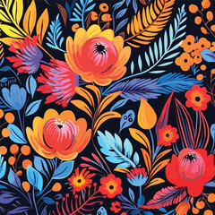 Abstract floral seamless pattern. Gouache.