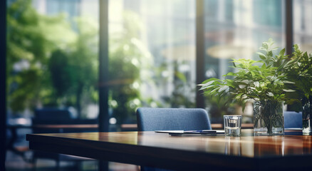 bright and clean modern office interior with panoramic windows, contemporary furniture and stylish design