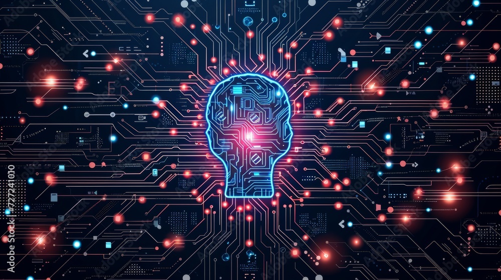 Fototapete A circuit line style for artificial intelligence. A smart network digital technology. An AI. Vector illustration.