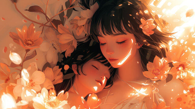 portrait of a woman and her chield in the night