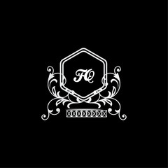 FQ Letter, letter FQ logo manual elegant minimalist signature logotype. FQ luxury crown monogram with the hexagon. Elegant emblem and graceful calligraphy.