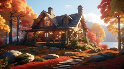 house in autumn forest