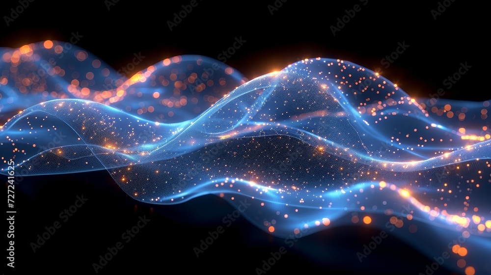 Poster an abstract wave shape on a low-polygonal triangular background for cyberspace, big data, metaverse,