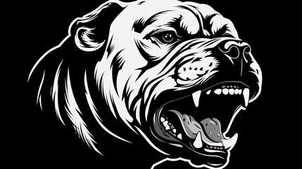 pitbull logo, black and white, woodcut style, 16:9
