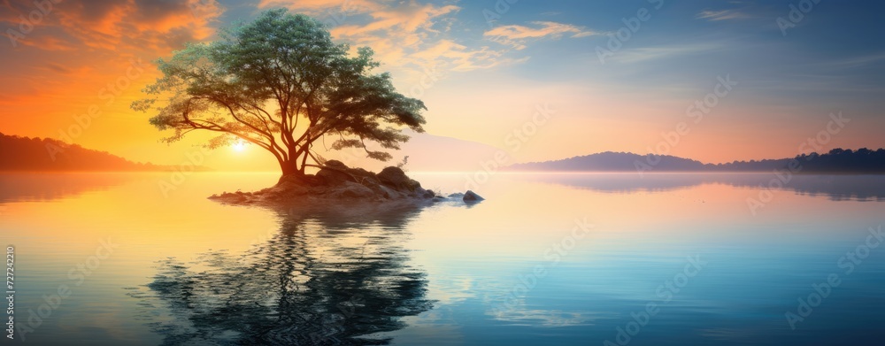 Poster a natural arrangement set against the backdrop of a stunning sunset, offering ample copy space for a
