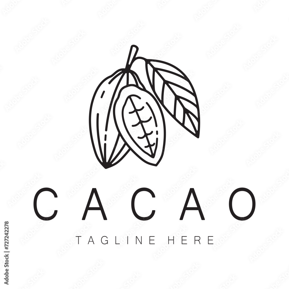 Wall mural cocoa logo,cocoa bean,cocoa tree,cocoa branches and leaves,chocolate mix on white background,vintage