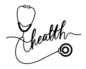 Continuous One Line Drawing Of Health Text With A Stethoscope. nurse. doctor. medical