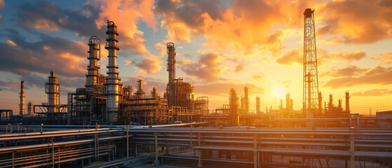 Oil refinery factory panoram, overall view of oil and gas installation.