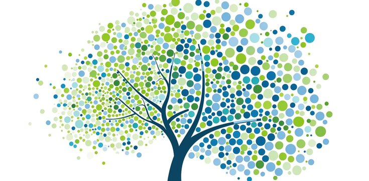 Abstract image of a tree made of colorful circles. The concept of nature and ecology.