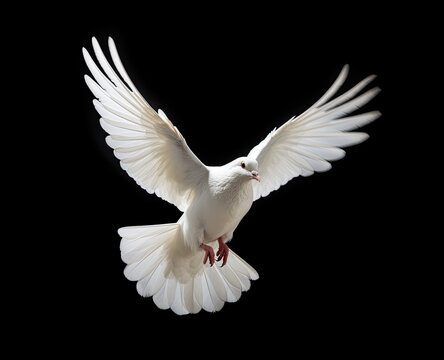 white dove flying on background black 