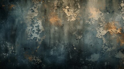 A moody, grunge composition with distressed textures and dark, brooding color palette.