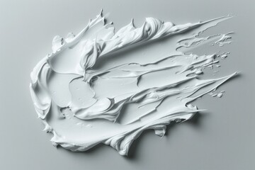 Cosmetic smudge face or hair mask or cleansing foam kaolin clay swatch on gray background - obrazy, fototapety, plakaty