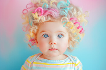 Fototapeta premium Baby with modern colorful hairstyle