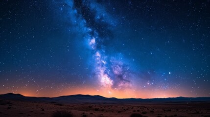Fototapeta premium A starry night sky over a quiet desert, with a brilliant display of the Milky Way..