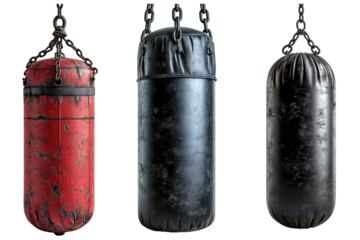 punching bag isolated on transparent background ,boxing training target ,generative ai
