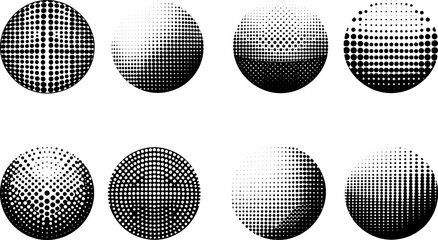 Set of Halftone dot tone grunge effect collection abstract pattern texture vector illustration.Retro gradient geometric element art shape modern creative vintage monochrome graphic design