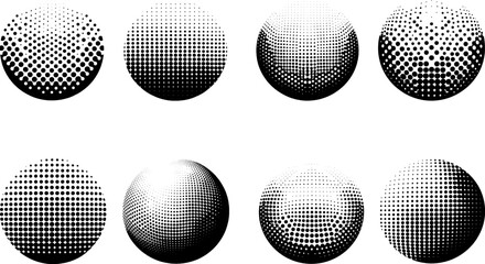 Set of Halftone dot tone grunge effect collection abstract pattern texture vector illustration.Retro gradient geometric element art shape modern creative vintage monochrome graphic design