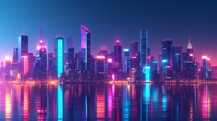 Fototapeta na wymiar A neon cityscape, with vibrant skyscrapers illuminating the night in a futuristic metropolis