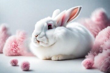 white rabbit on pink background