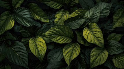 painting drawing inspired leaves wallpaper, darker green brown style - obrazy, fototapety, plakaty