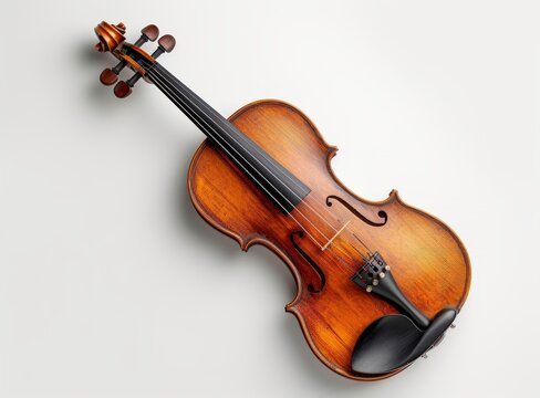 An antique violin on a white background, showcasing the rich wood texture and elegant design.
