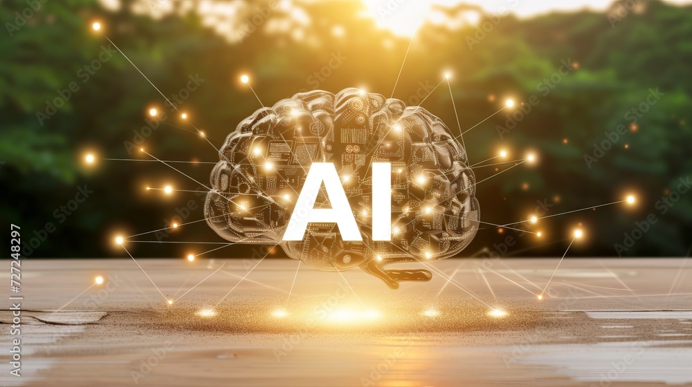 Poster artificial intelligence concept digital heartbeat line with ai icon on blurred background