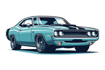 Vintage American muscle car vector illustration, classic retro custom muscle car design template isolated on white background