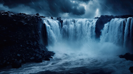 Fototapeta premium impressive epic night scenery with high big waterfalls