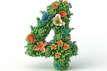 3d modern style floral number 4 isolated on white background for design and decoration